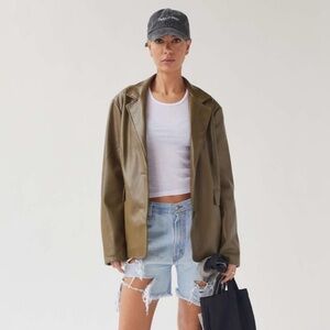 Urban Outfitters Jules Faux Leather Blazer - Moss Green - Size Small - NWT